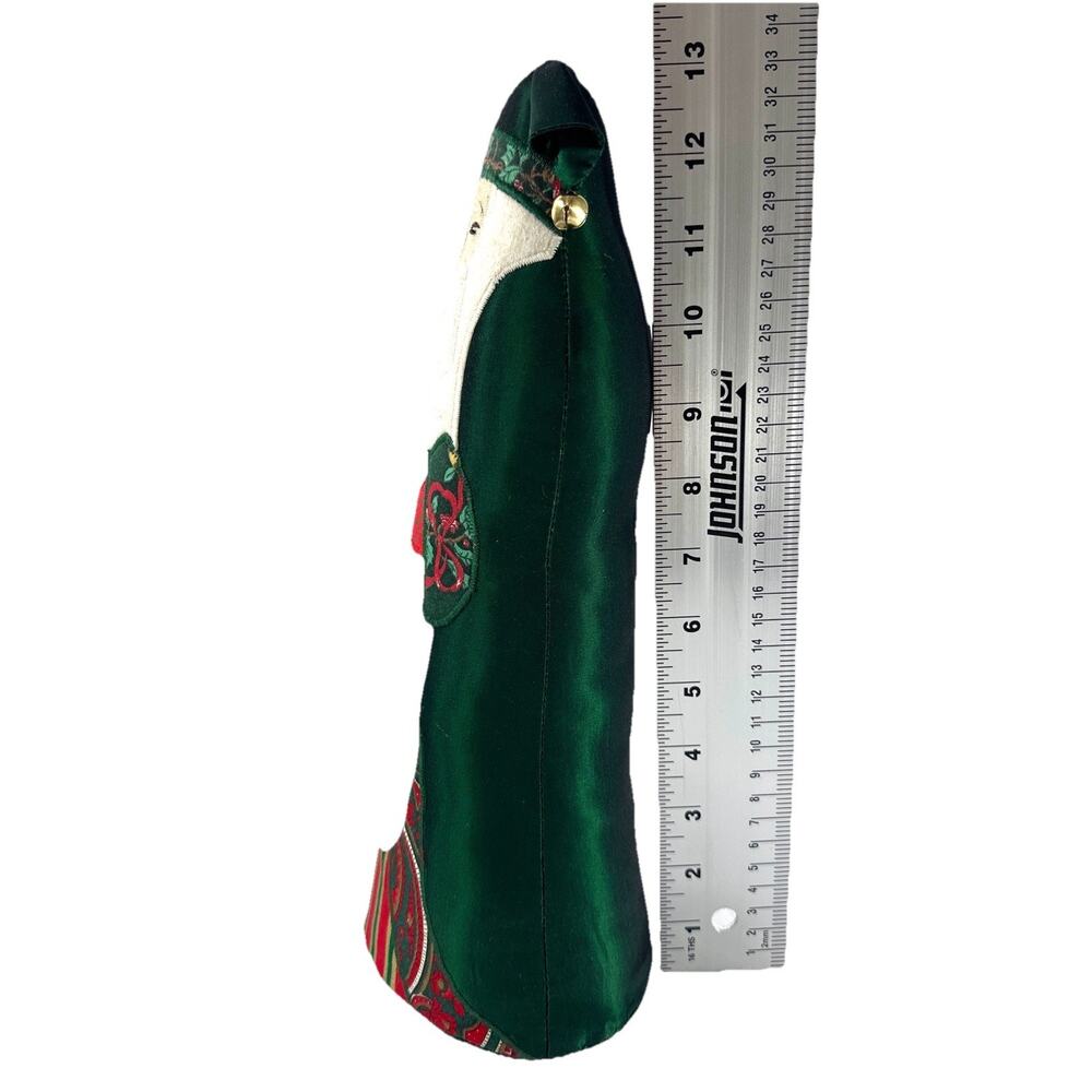 Vintage Folk Art Fabric Santa Claus Figure Green Satin Robe Christmas 13” - Picture 6 of 7